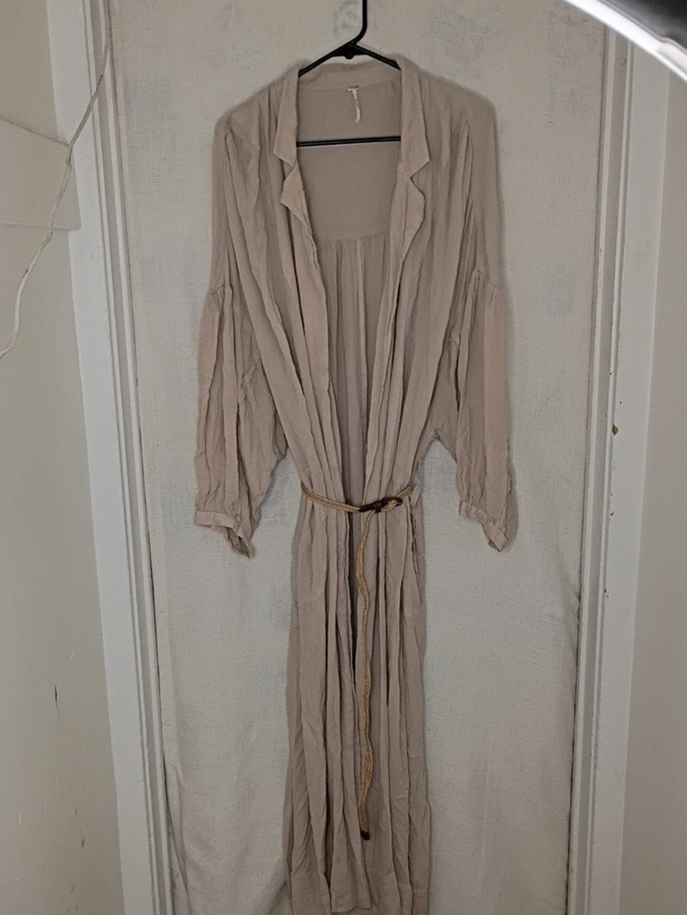 Free People Cream Long Draped Robe with Braided Tie